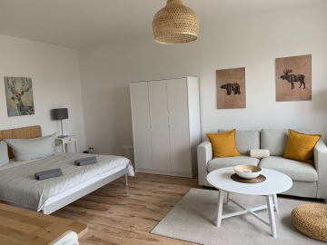 Wohn-Schlafbereich - Möblierung 1-Zimmer Apartment nahe Rudolph-Wilde-Park